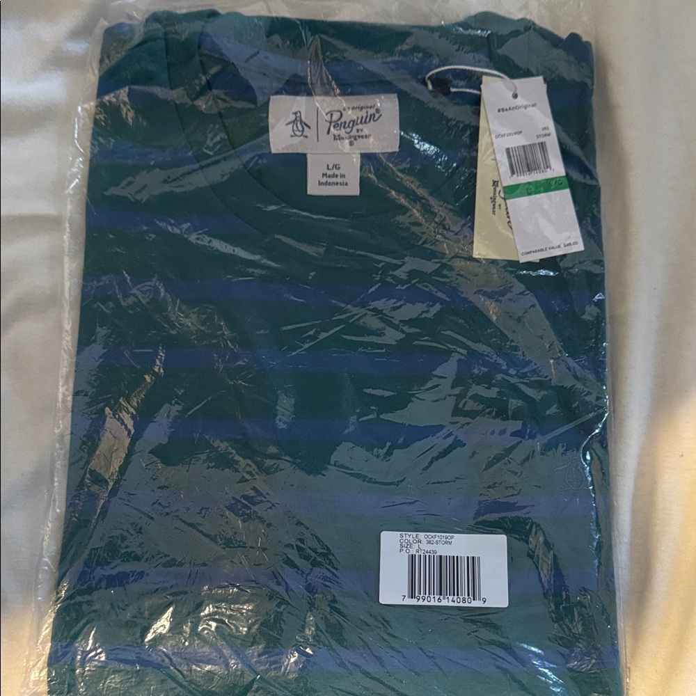 Original Penguin Men's Striped Tee in Green and Blue